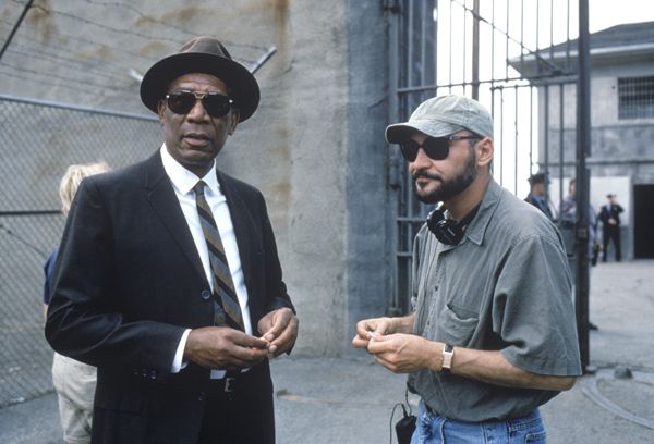 Morgan Freeman talking to director